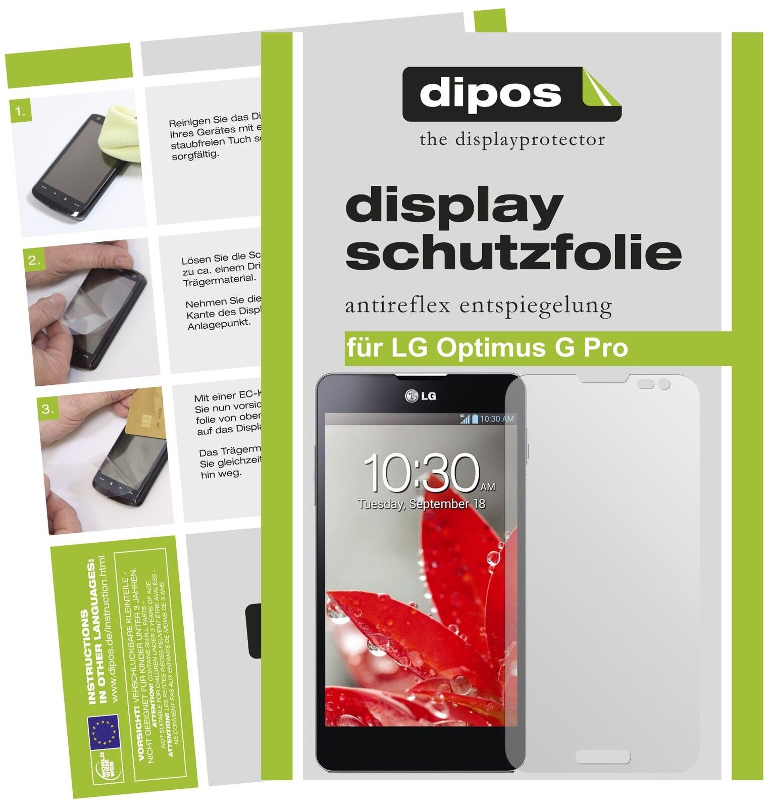 Matte Displayschutzfolie von dipos passend für Optimus G Pro LG, präziser Zuschnitt und blasenfrei montiert