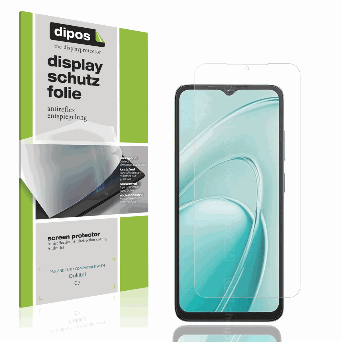 Matte Displayschutzfolie von dipos passend f�r Oukitel C7, pr�ziser Zuschnitt und blasenfrei montiert