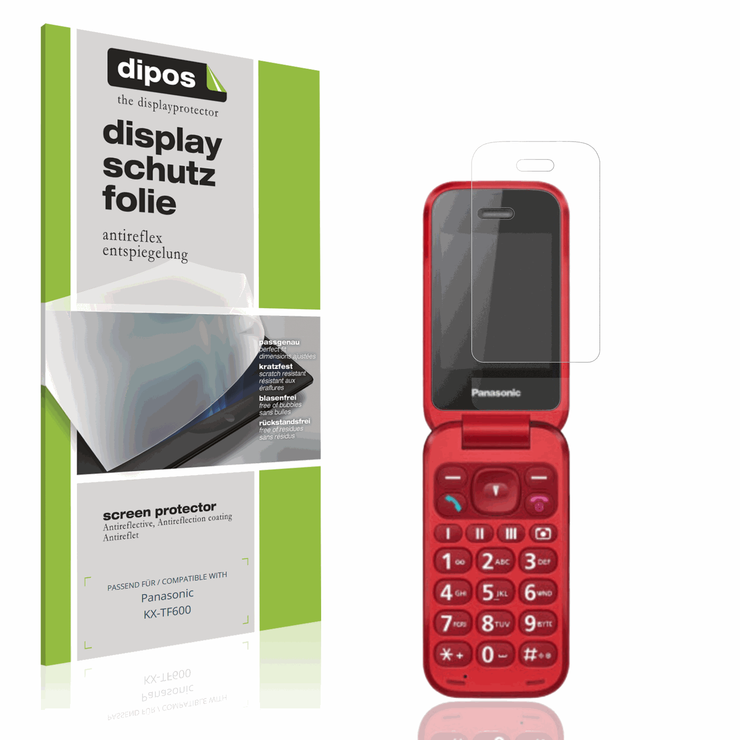 Matte Displayschutzfolie von dipos passend für Panasonic KX-TF600, präziser Zuschnitt und blasenfrei montiert