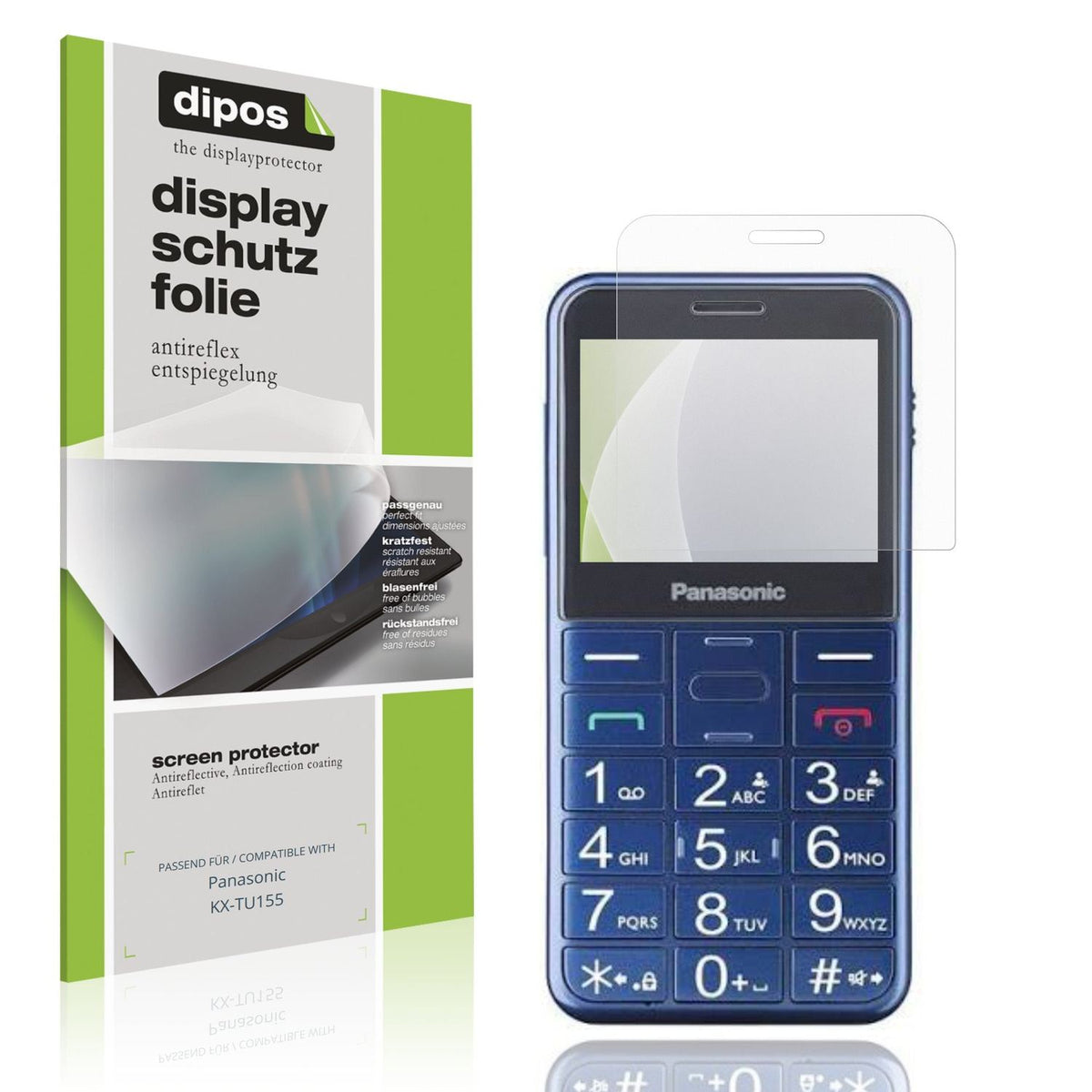 Matte Displayschutzfolie von dipos passend für Panasonic KX-TU155, präziser Zuschnitt und blasenfrei montiert