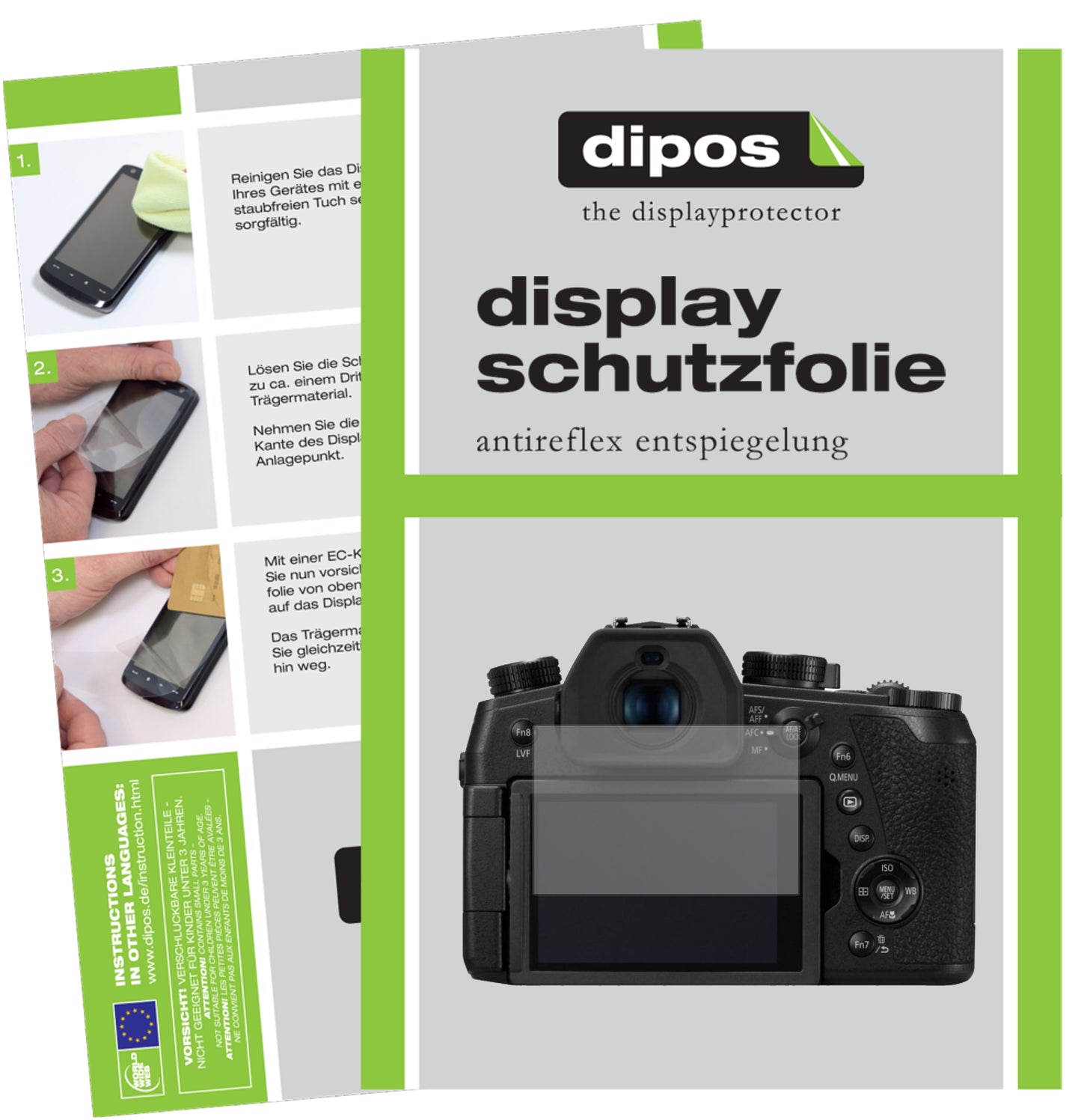 Matte Displayschutzfolie von dipos passend für Panasonic Lumix DC-FZ1000 II, präziser Zuschnitt und blasenfrei montiert