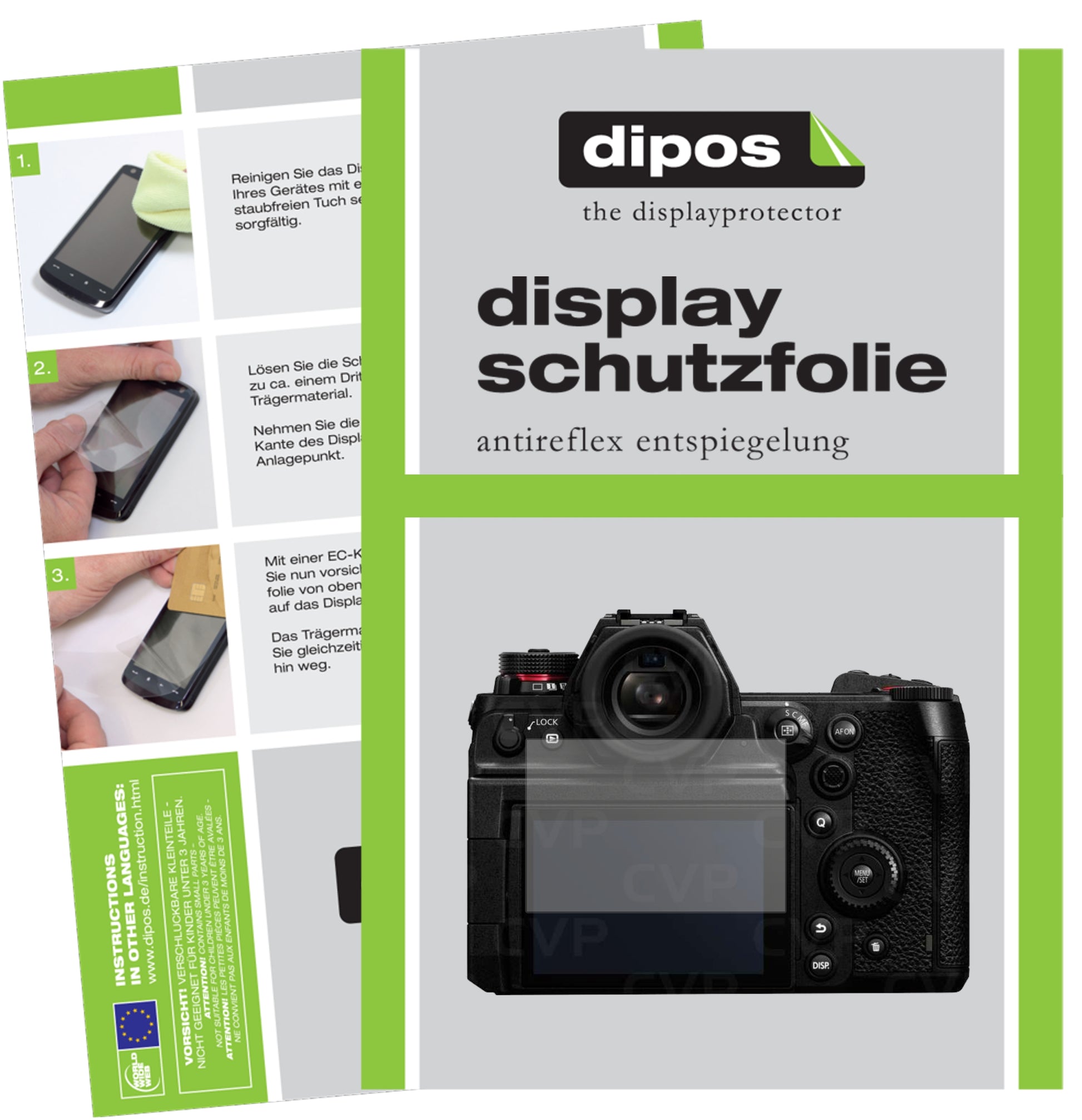 Matte Displayschutzfolie von dipos passend für Panasonic Lumix DC-S1H, präziser Zuschnitt und blasenfrei montiert