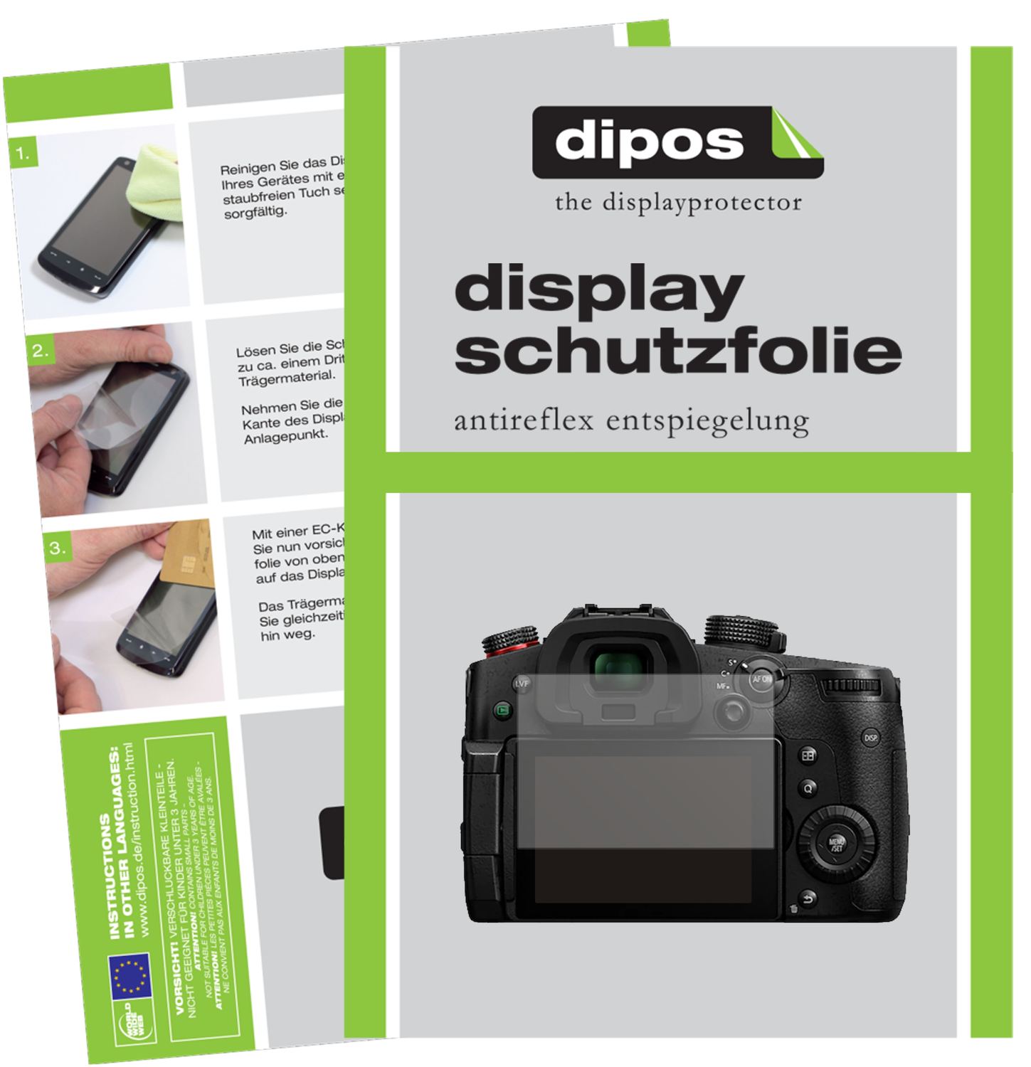 Matte Displayschutzfolie von dipos passend für Panasonic Lumix GH5 II, präziser Zuschnitt und blasenfrei montiert