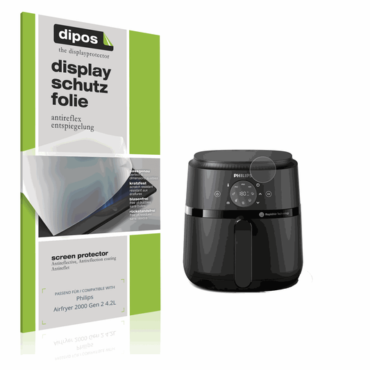 Matte Displayschutzfolie von dipos passend für Philips Airfryer 2000 Gen 2 4.2L, präziser Zuschnitt und blasenfrei montiert