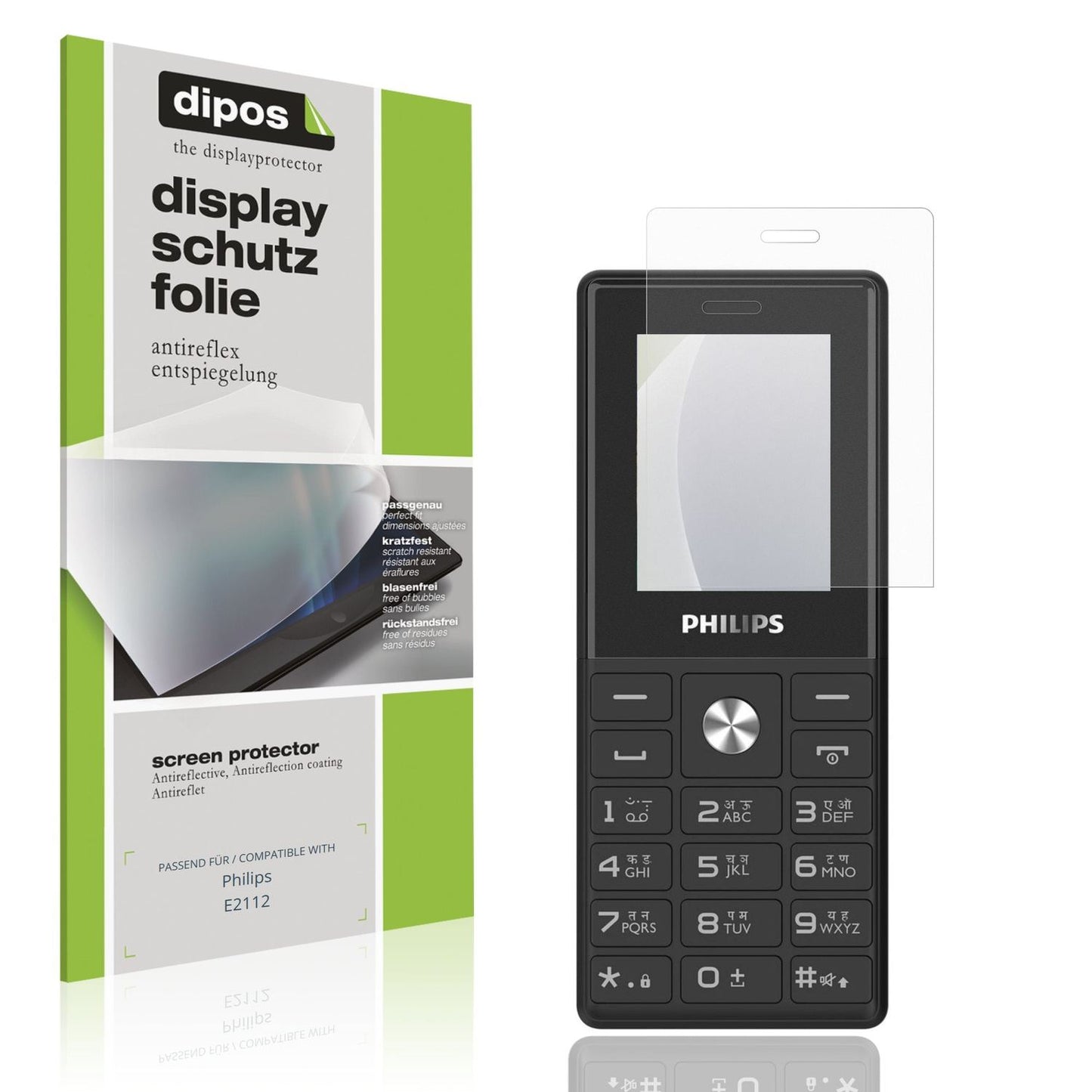 Matte Displayschutzfolie von dipos passend für Philips E2112, präziser Zuschnitt und blasenfrei montiert