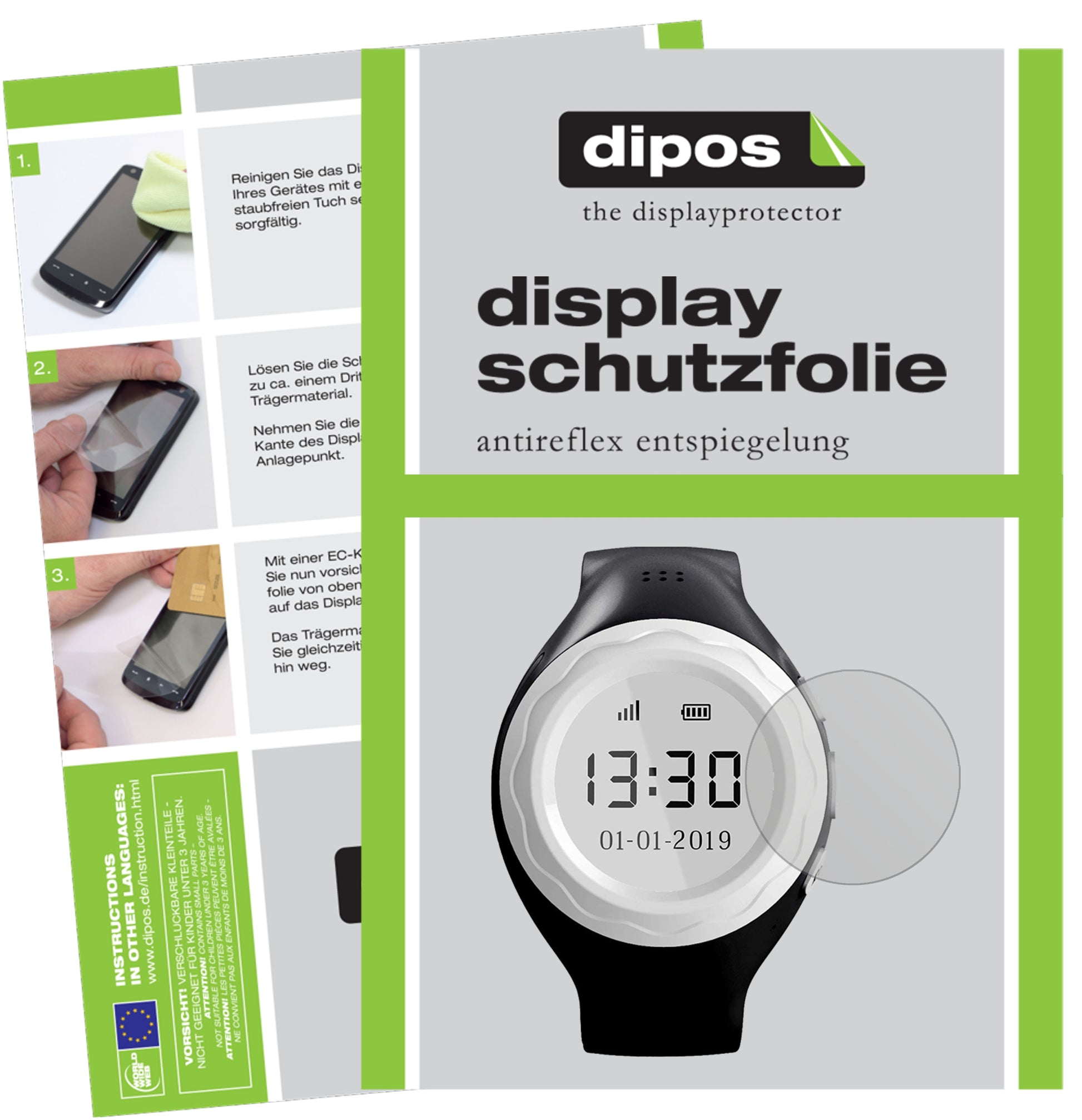 Matte Displayschutzfolie von dipos passend für Pingonaut Kidswatch 2019, präziser Zuschnitt und blasenfrei montiert