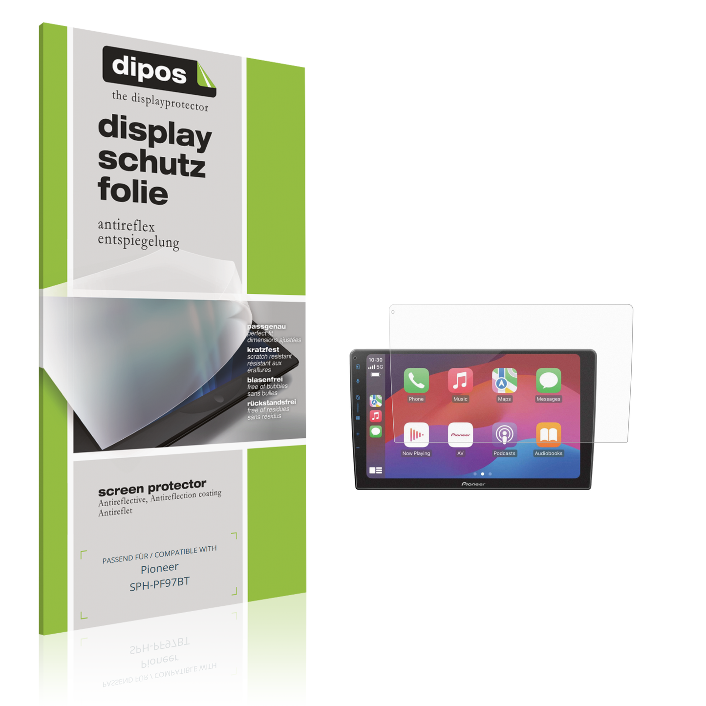 Matte Displayschutzfolie von dipos passend für Pioneer SPH-PF97BT, präziser Zuschnitt und blasenfrei montiert