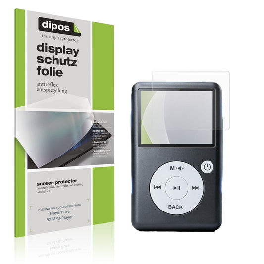 Matte Displayschutzfolie von dipos passend für PlayerPure 5X MP3-Player, präziser Zuschnitt und blasenfrei montiert
