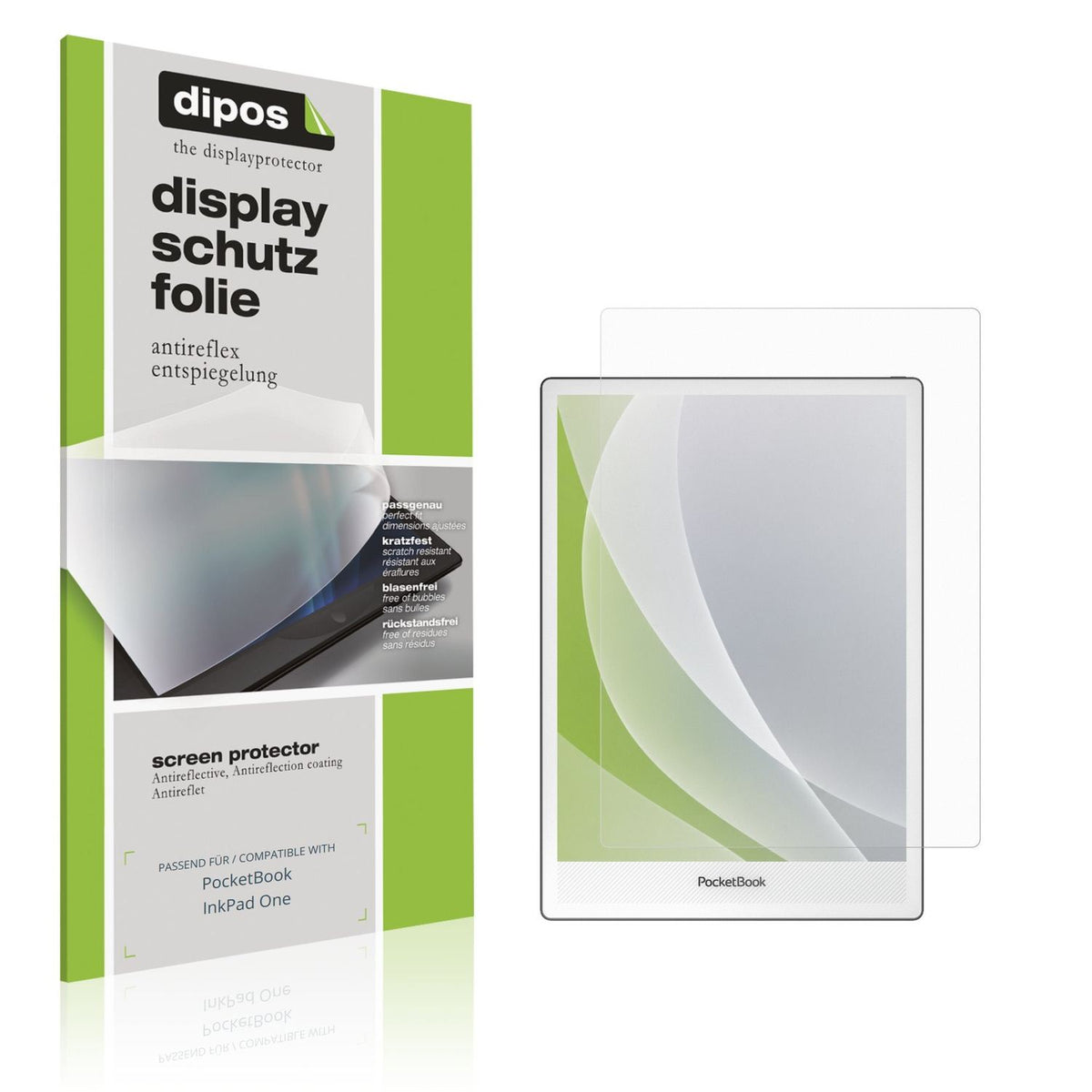 Matte Displayschutzfolie von dipos passend für PocketBook InkPad One, präziser Zuschnitt und blasenfrei montiert