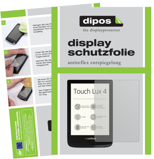 Matte Displayschutzfolie von dipos passend für PocketBook Touch Lux 4, präziser Zuschnitt und blasenfrei montiert