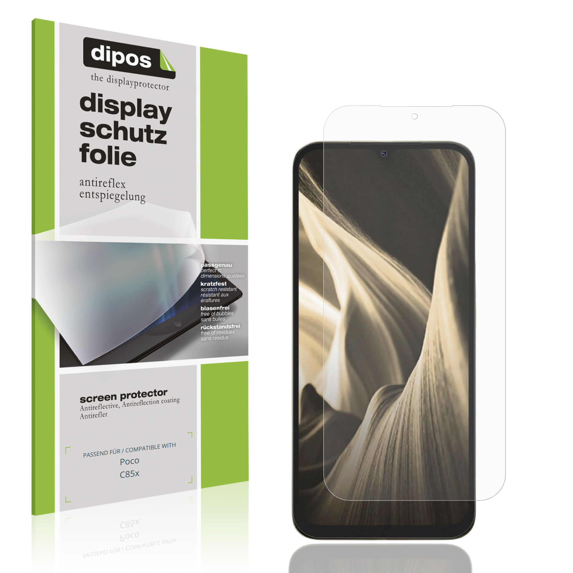 Matte Displayschutzfolie von dipos passend für Poco C85x, präziser Zuschnitt und blasenfrei montiert