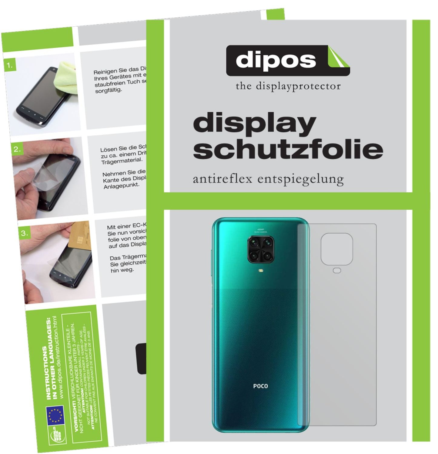 Matte Displayschutzfolie von dipos passend für Poco M2 Pro Rückseite, präziser Zuschnitt und blasenfrei montiert