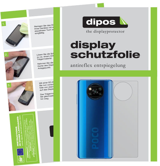 Matte Displayschutzfolie von dipos passend für Poco X3 NFC Rückseite, präziser Zuschnitt und blasenfrei montiert
