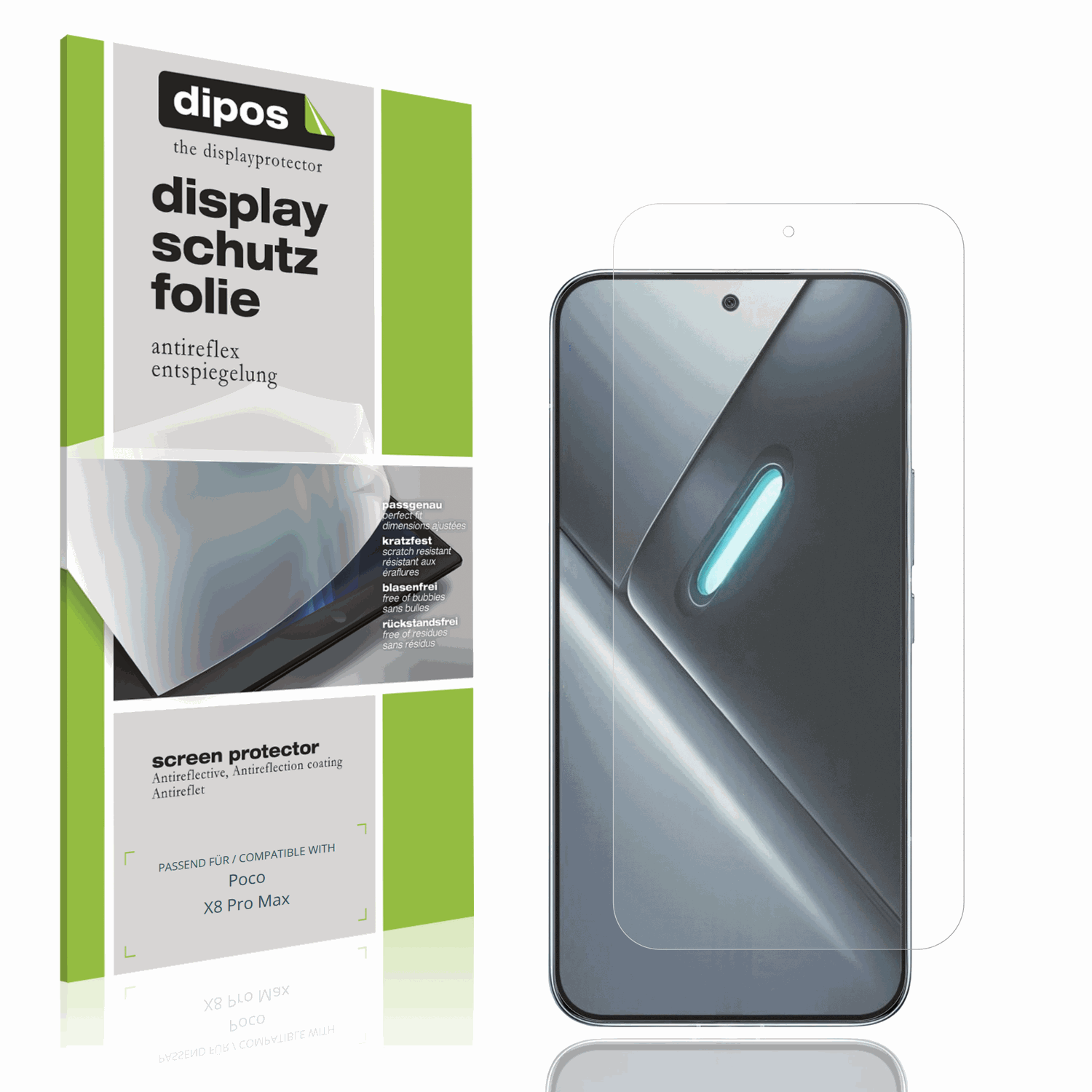 Matte Displayschutzfolie von dipos passend für Poco X8 Pro Max, präziser Zuschnitt und blasenfrei montiert