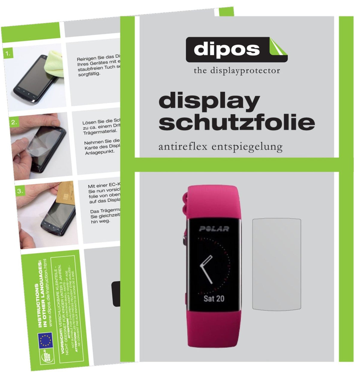 Matte Displayschutzfolie von dipos passend für Polar A370, präziser Zuschnitt und blasenfrei montiert