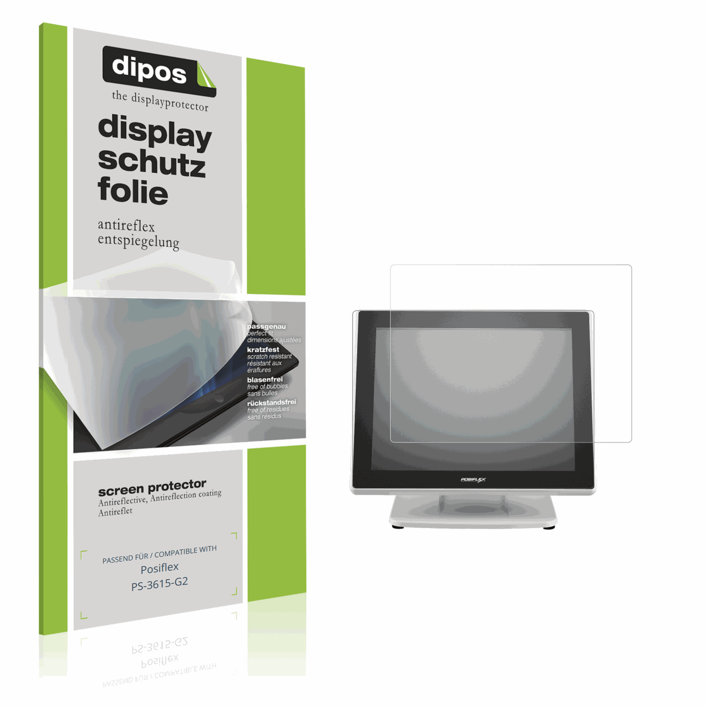 Matte Displayschutzfolie von dipos passend für Posiflex PS-3615-G2, präziser Zuschnitt und blasenfrei montiert