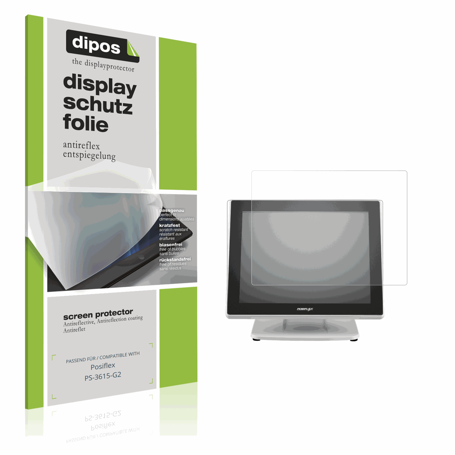 Matte Displayschutzfolie von dipos passend für Posiflex PS-3615-G2, präziser Zuschnitt und blasenfrei montiert