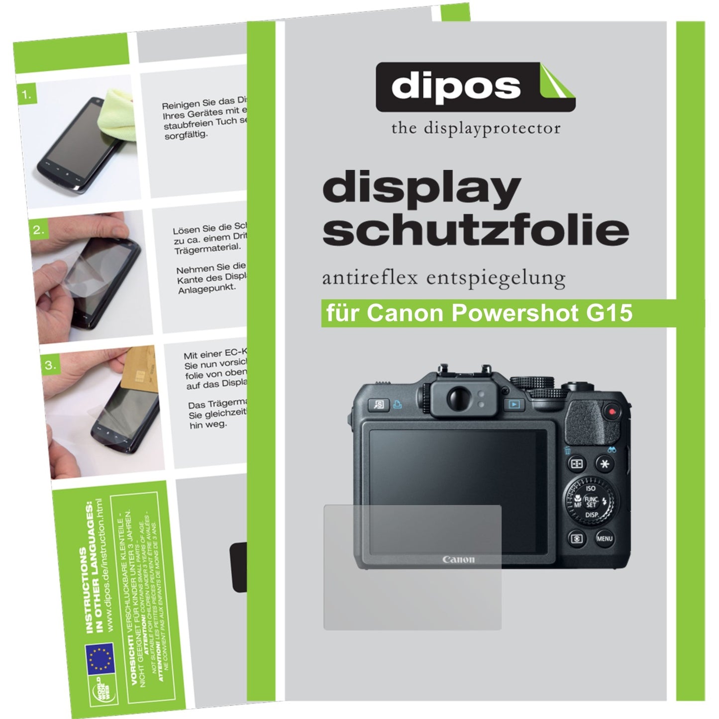 Matte Displayschutzfolie von dipos passend für Powershot G15 Canon, präziser Zuschnitt und blasenfrei montiert