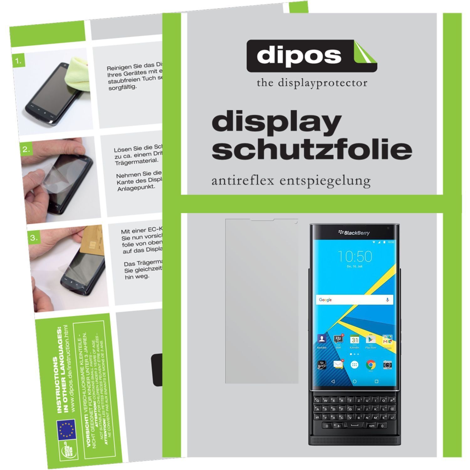 Matte Displayschutzfolie von dipos passend für Priv Blackberry, präziser Zuschnitt und blasenfrei montiert