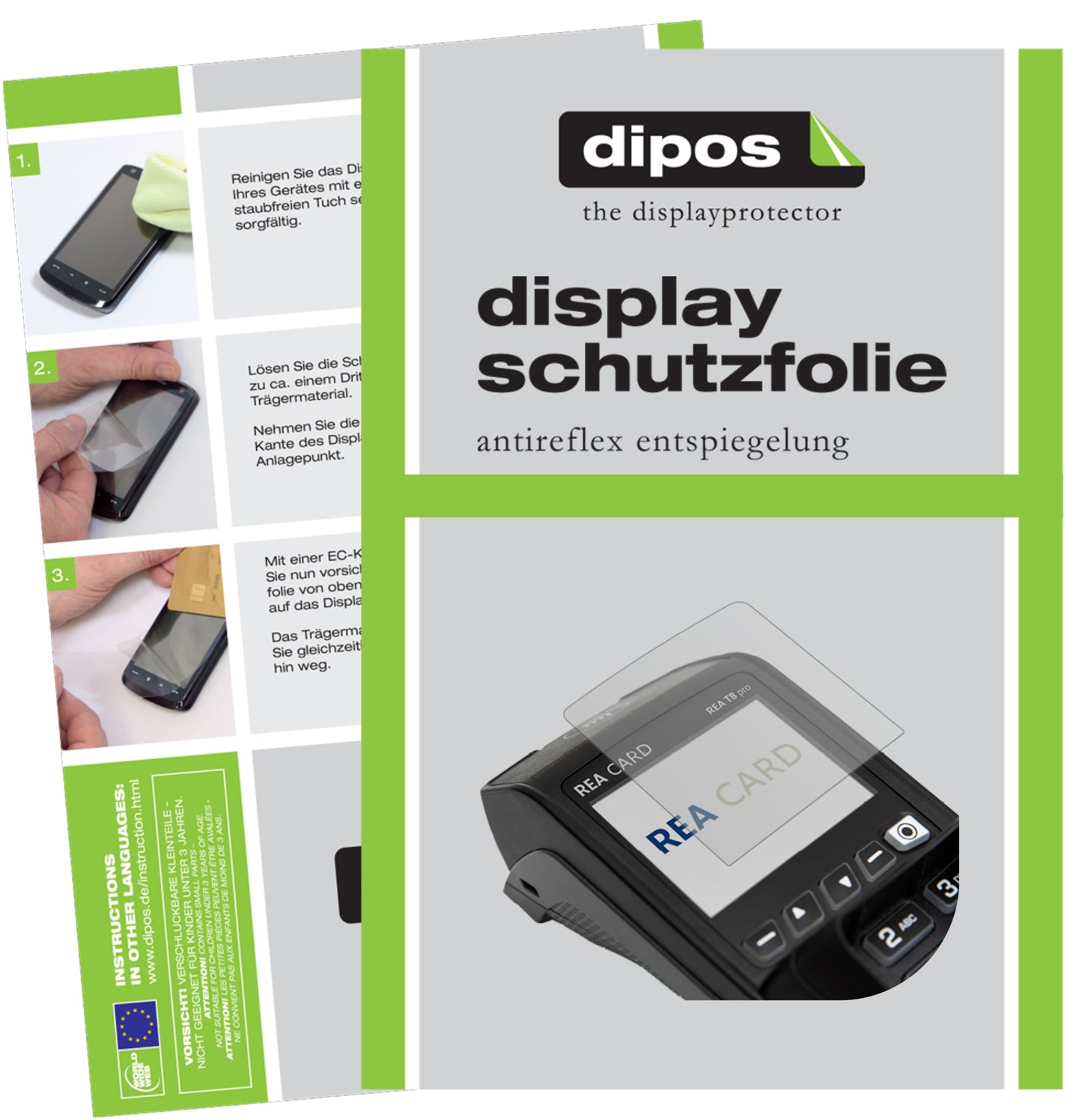 Matte Displayschutzfolie von dipos passend für REA CARD T8 pro Terminal, präziser Zuschnitt und blasenfrei montiert