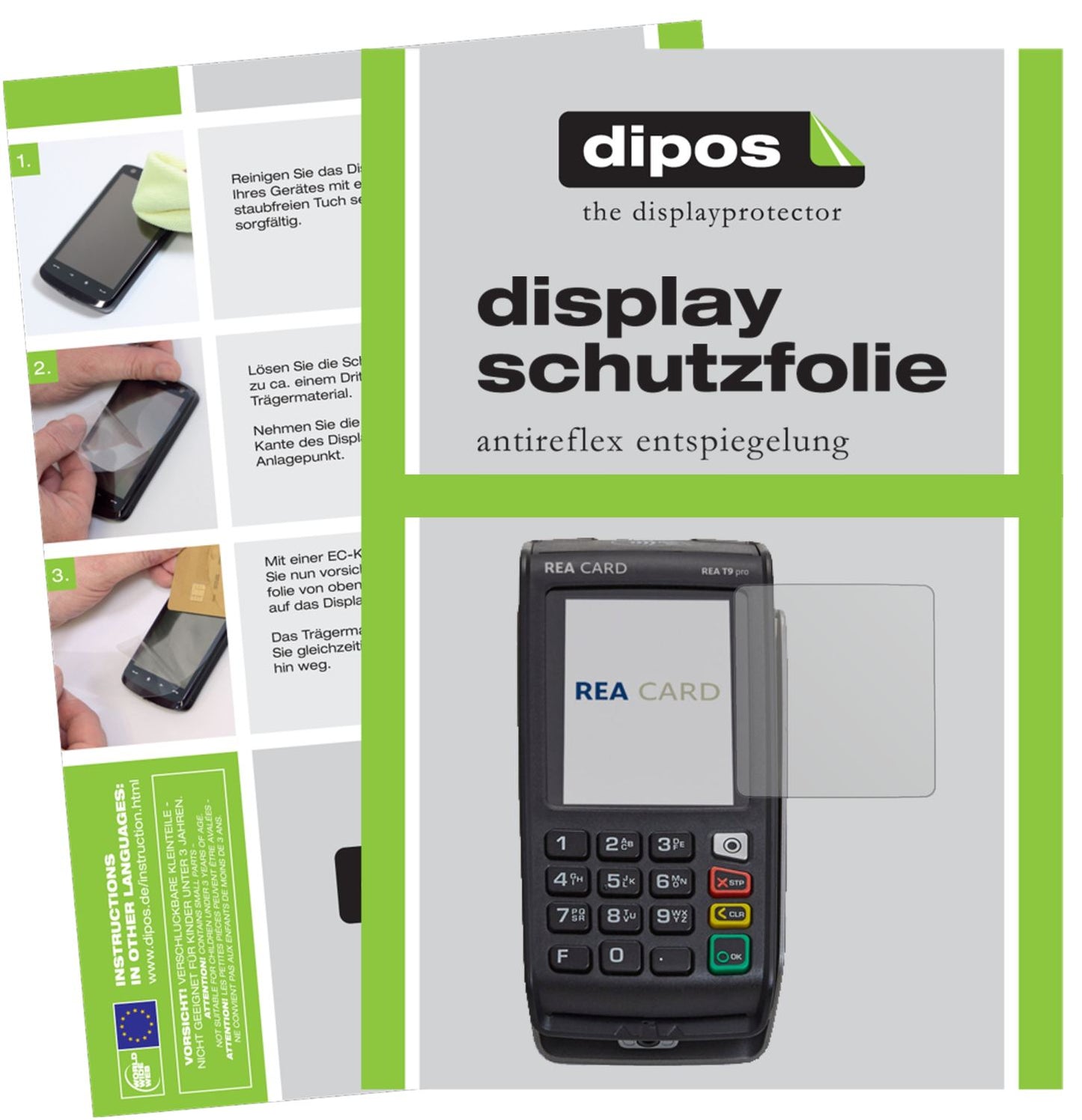 Matte Displayschutzfolie von dipos passend für REA CARD T9 pro Terminal, präziser Zuschnitt und blasenfrei montiert