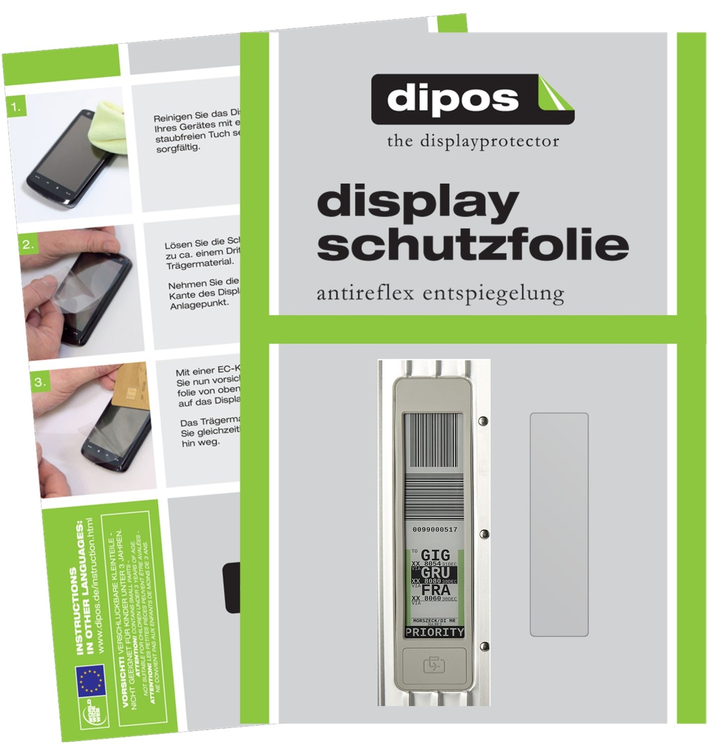 Matte Displayschutzfolie von dipos passend für Rimova Electronic Tag, präziser Zuschnitt und blasenfrei montiert