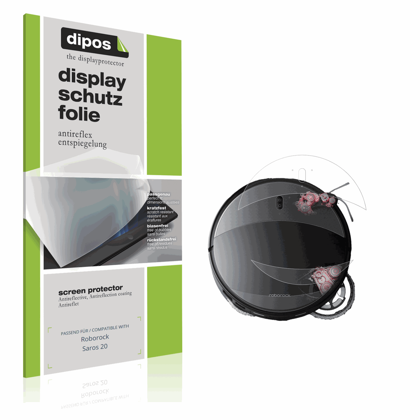 Matte Displayschutzfolie von dipos passend für Roborock Saros 20, präziser Zuschnitt und blasenfrei montiert