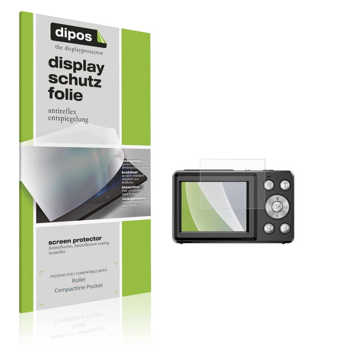 Matte Displayschutzfolie von dipos passend für Rollei Compactline Pocket, präziser Zuschnitt und blasenfrei montiert