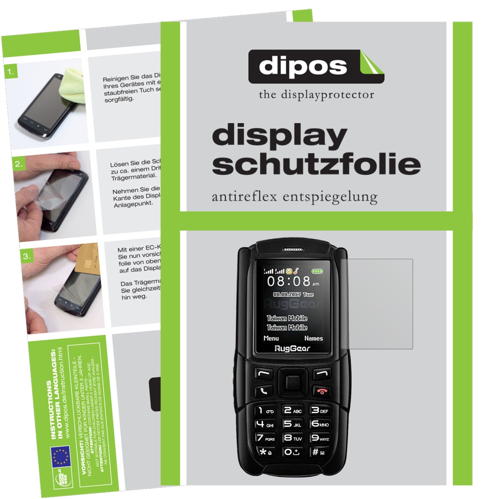 Matte Displayschutzfolie von dipos passend für RugGear RG129, präziser Zuschnitt und blasenfrei montiert