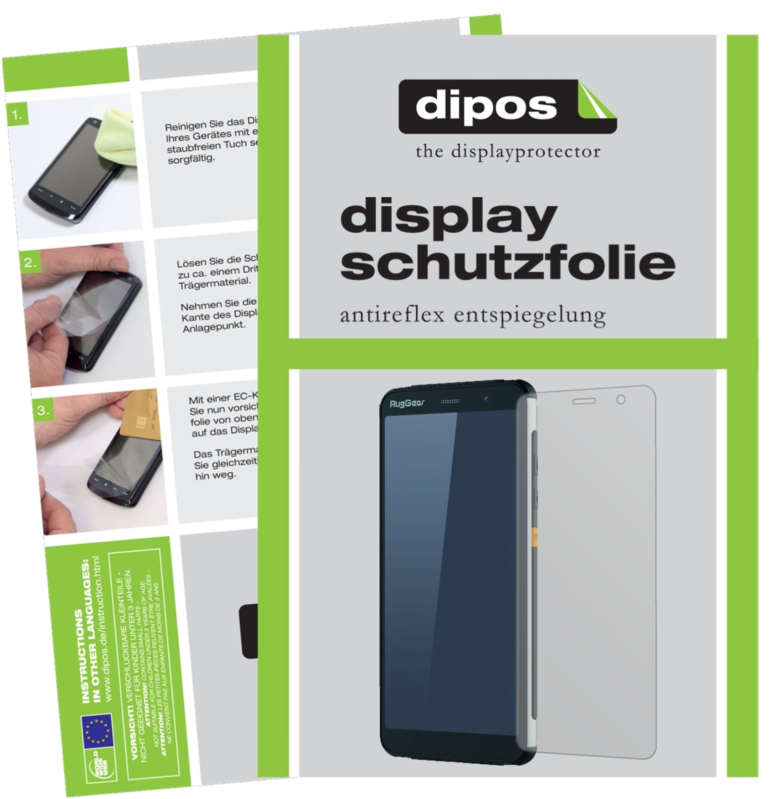 Matte Displayschutzfolie von dipos passend für RugGear RG850, präziser Zuschnitt und blasenfrei montiert