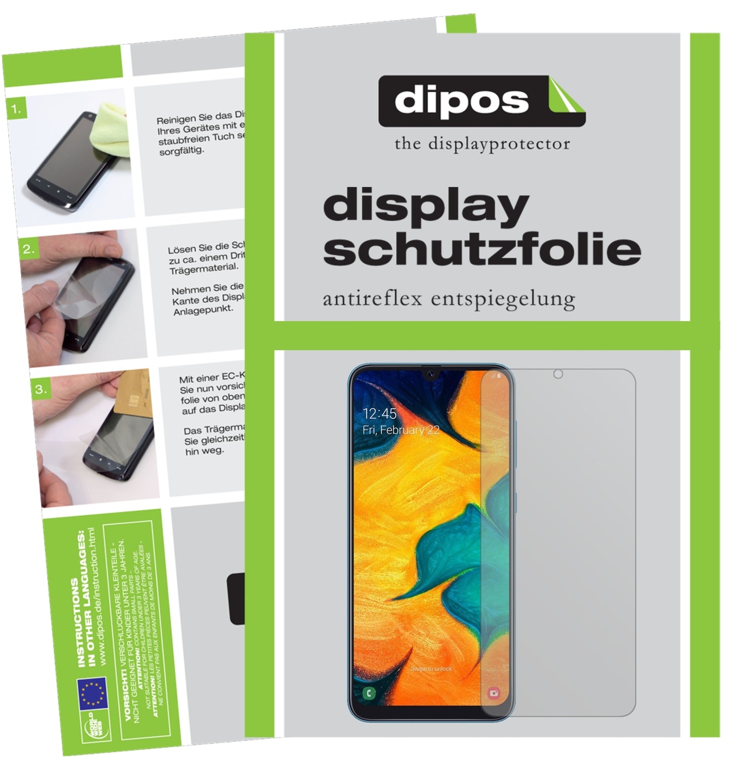 Matte Displayschutzfolie von dipos passend für Samsung Galaxy A30, präziser Zuschnitt und blasenfrei montiert