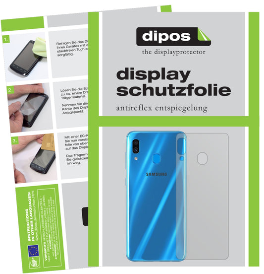 Matte Displayschutzfolie von dipos passend für Samsung Galaxy A30 Rückseite, präziser Zuschnitt und blasenfrei montiert