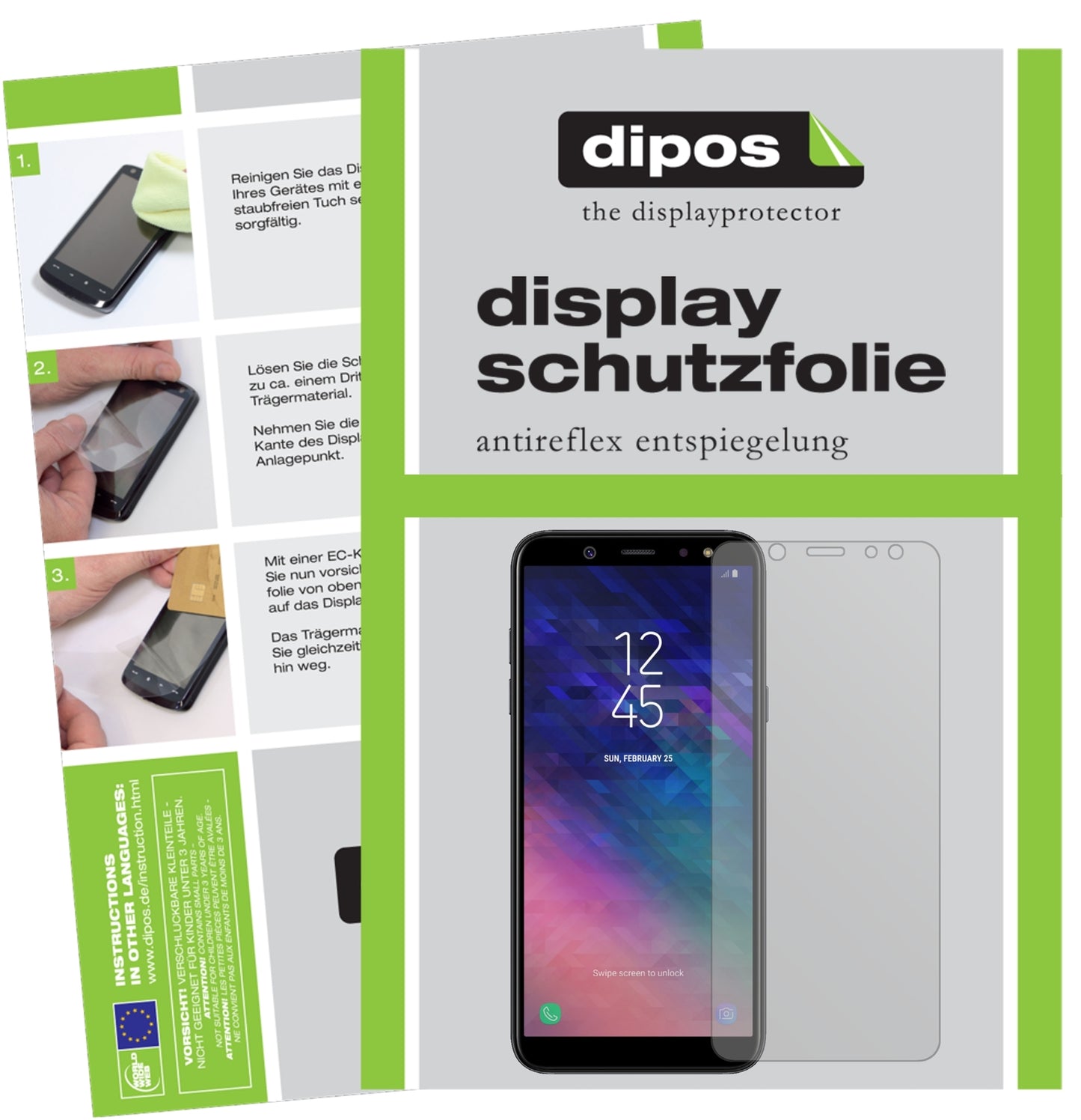 Matte Displayschutzfolie von dipos passend für Samsung Galaxy A6 Plus (2018), präziser Zuschnitt und blasenfrei montiert
