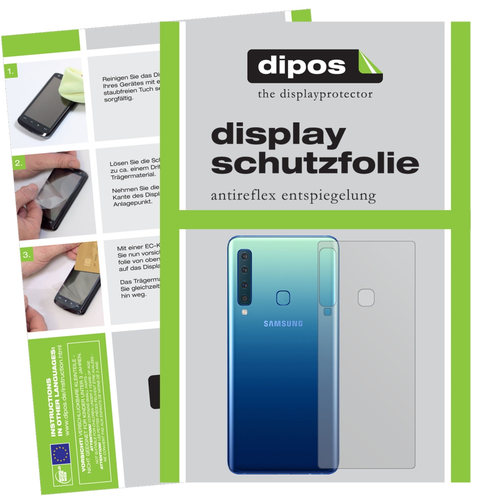 Matte Displayschutzfolie von dipos passend für Samsung Galaxy A9 (2018) Rückseite, präziser Zuschnitt und blasenfrei montiert