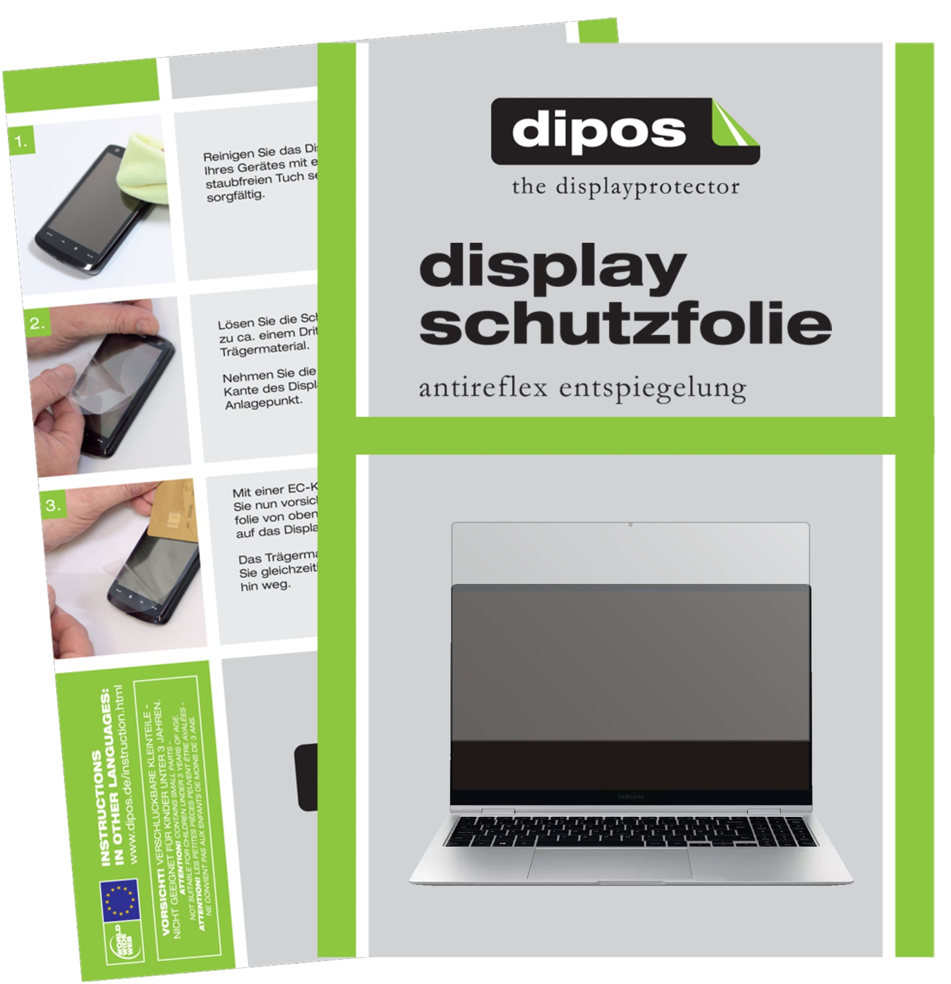 Matte Displayschutzfolie von dipos passend für Samsung Galaxy Book Pro 360 15.6 Zoll, präziser Zuschnitt und blasenfrei montiert