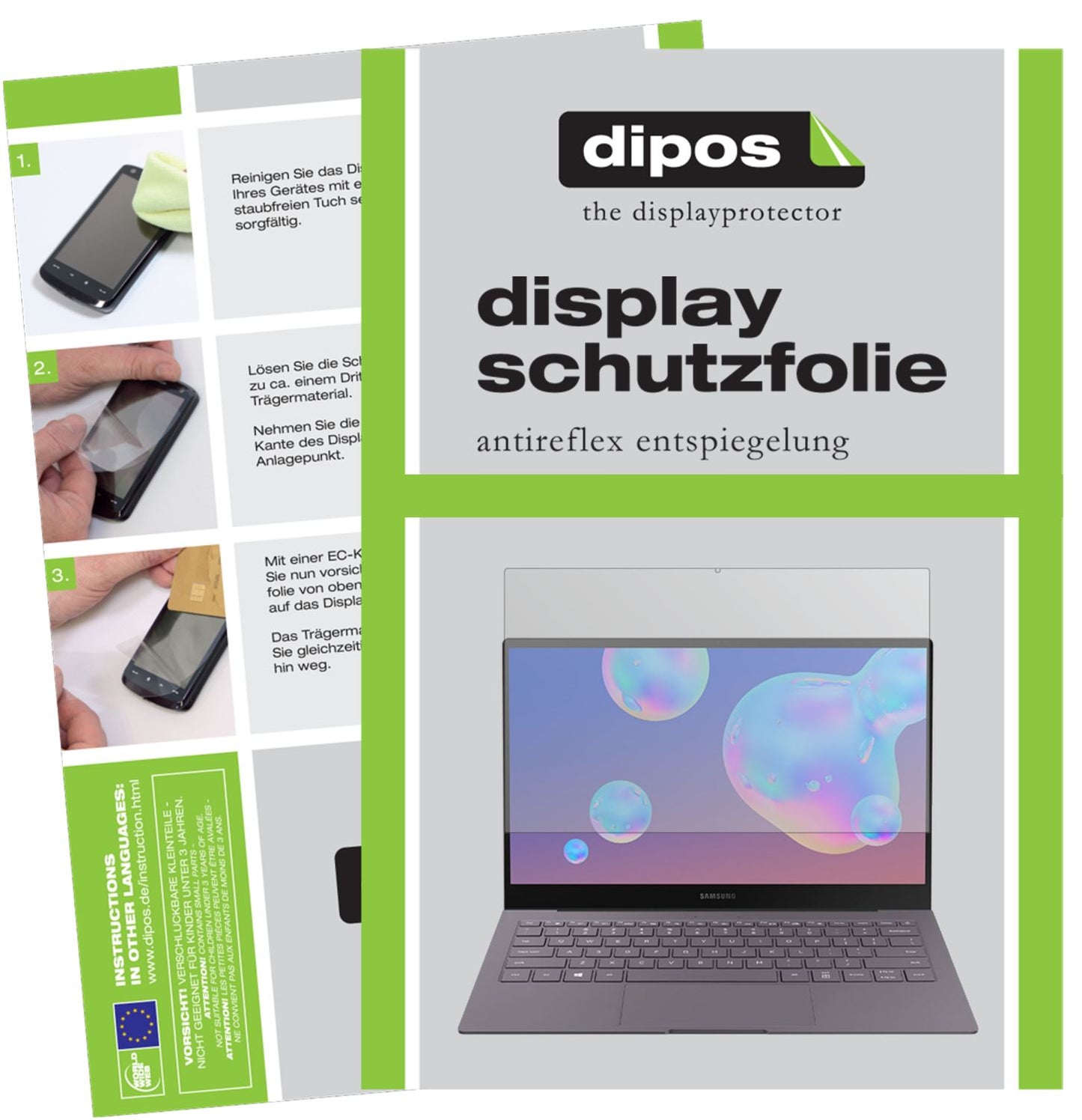 Matte Displayschutzfolie von dipos passend für Samsung Galaxy Book S, präziser Zuschnitt und blasenfrei montiert