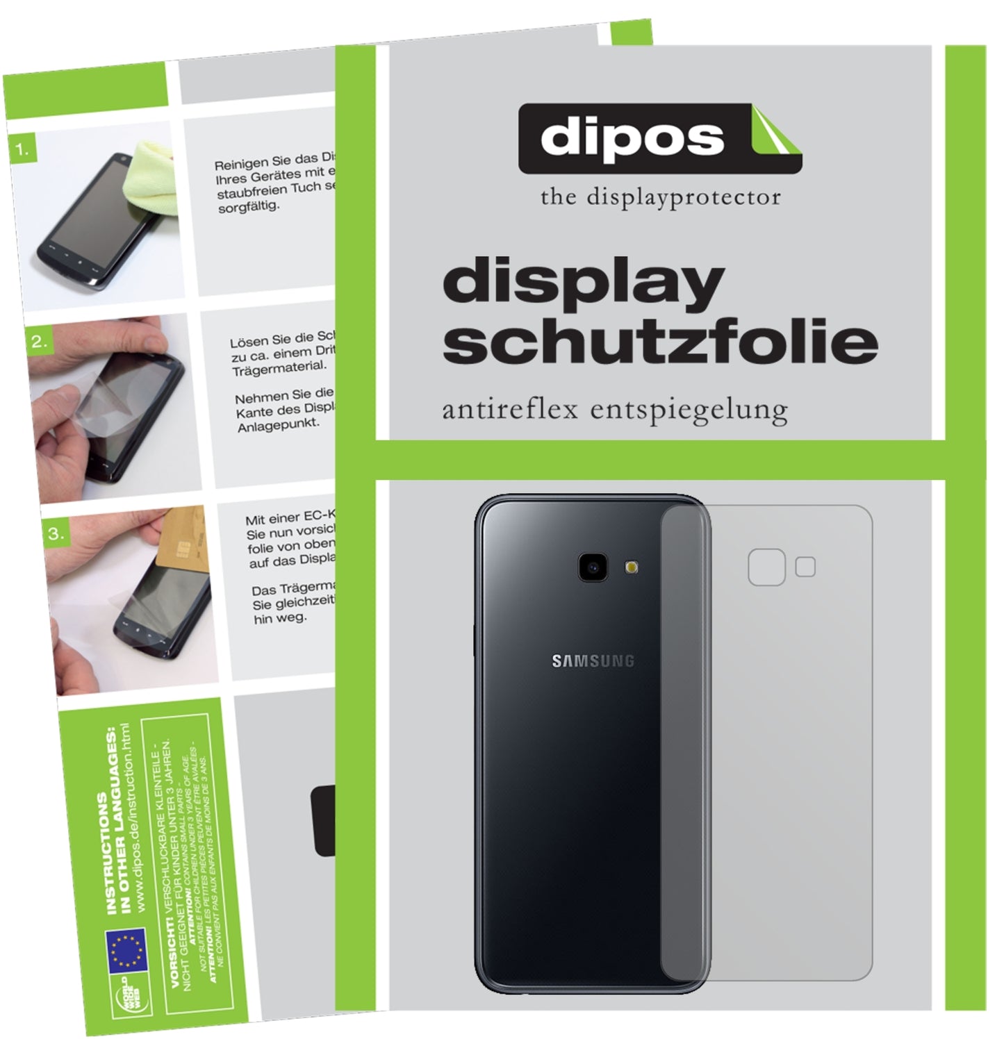Matte Displayschutzfolie von dipos passend für Samsung Galaxy J4 Plus (2018) Rückseite, präziser Zuschnitt und blasenfrei montiert