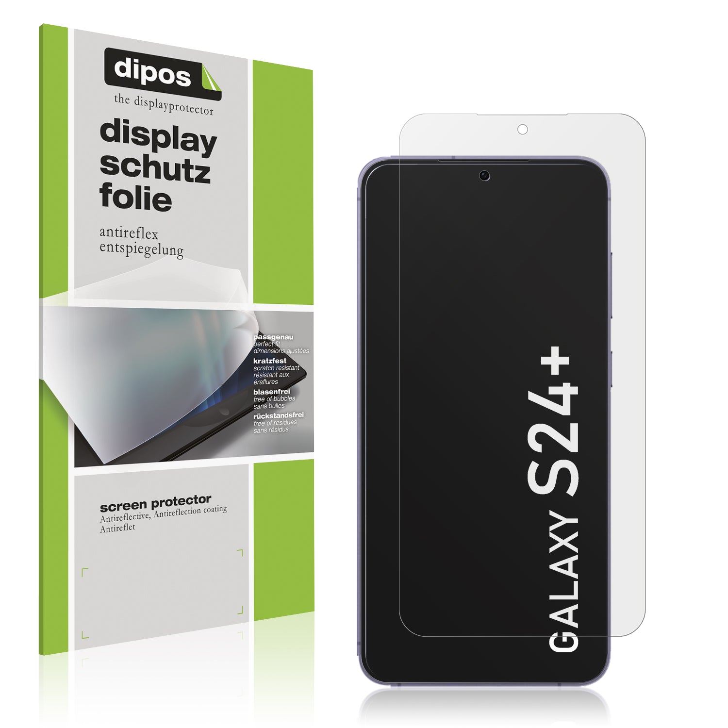 Matte Displayschutzfolie von dipos passend für Samsung Galaxy S24+, präziser Zuschnitt und blasenfrei montiert