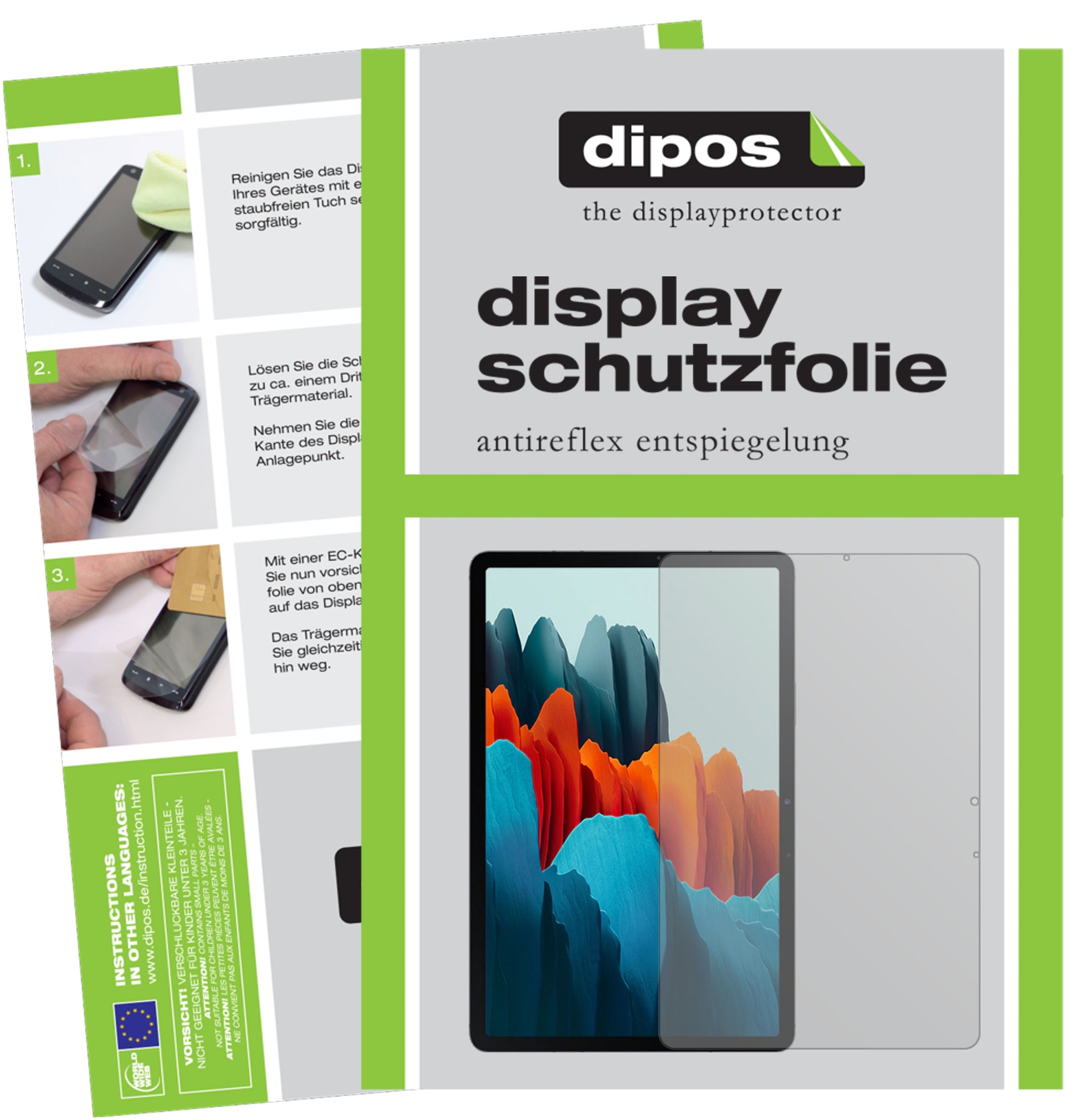 Matte Displayschutzfolie von dipos passend für Samsung Galaxy Tab S7 Plus 5G, präziser Zuschnitt und blasenfrei montiert