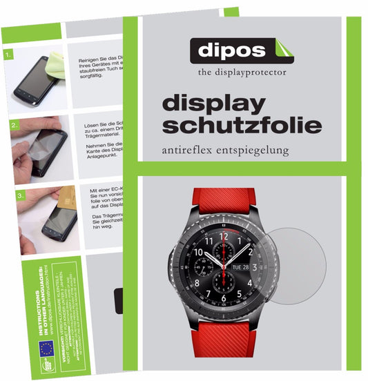 Matte Displayschutzfolie von dipos passend für Samsung Gear S3, präziser Zuschnitt und blasenfrei montiert