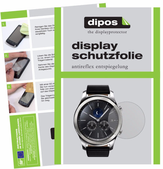 Matte Displayschutzfolie von dipos passend für Samsung Gear S3 Classic, präziser Zuschnitt und blasenfrei montiert