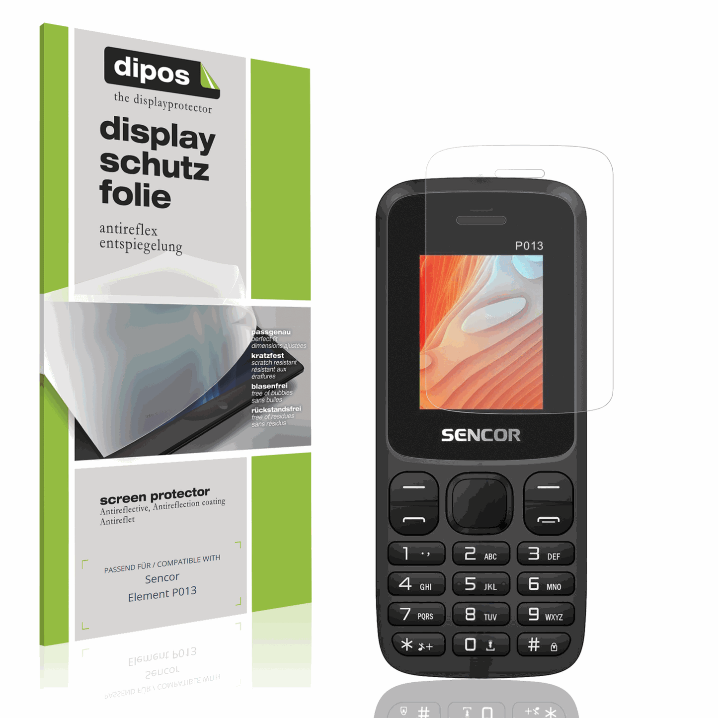 Matte Displayschutzfolie von dipos passend f�r Sencor Element P013, pr�ziser Zuschnitt und blasenfrei montiert