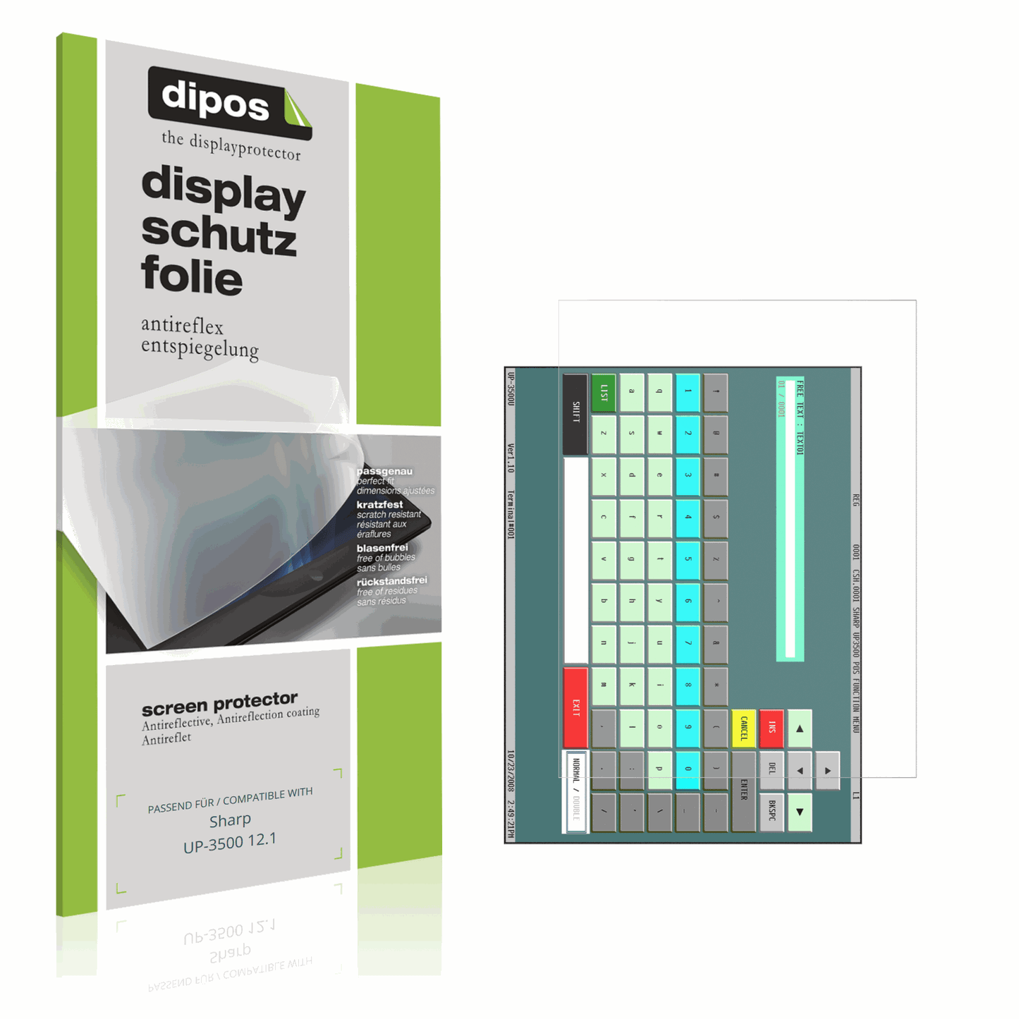 Matte Displayschutzfolie von dipos passend für Sharp UP-3500 12.1, präziser Zuschnitt und blasenfrei montiert