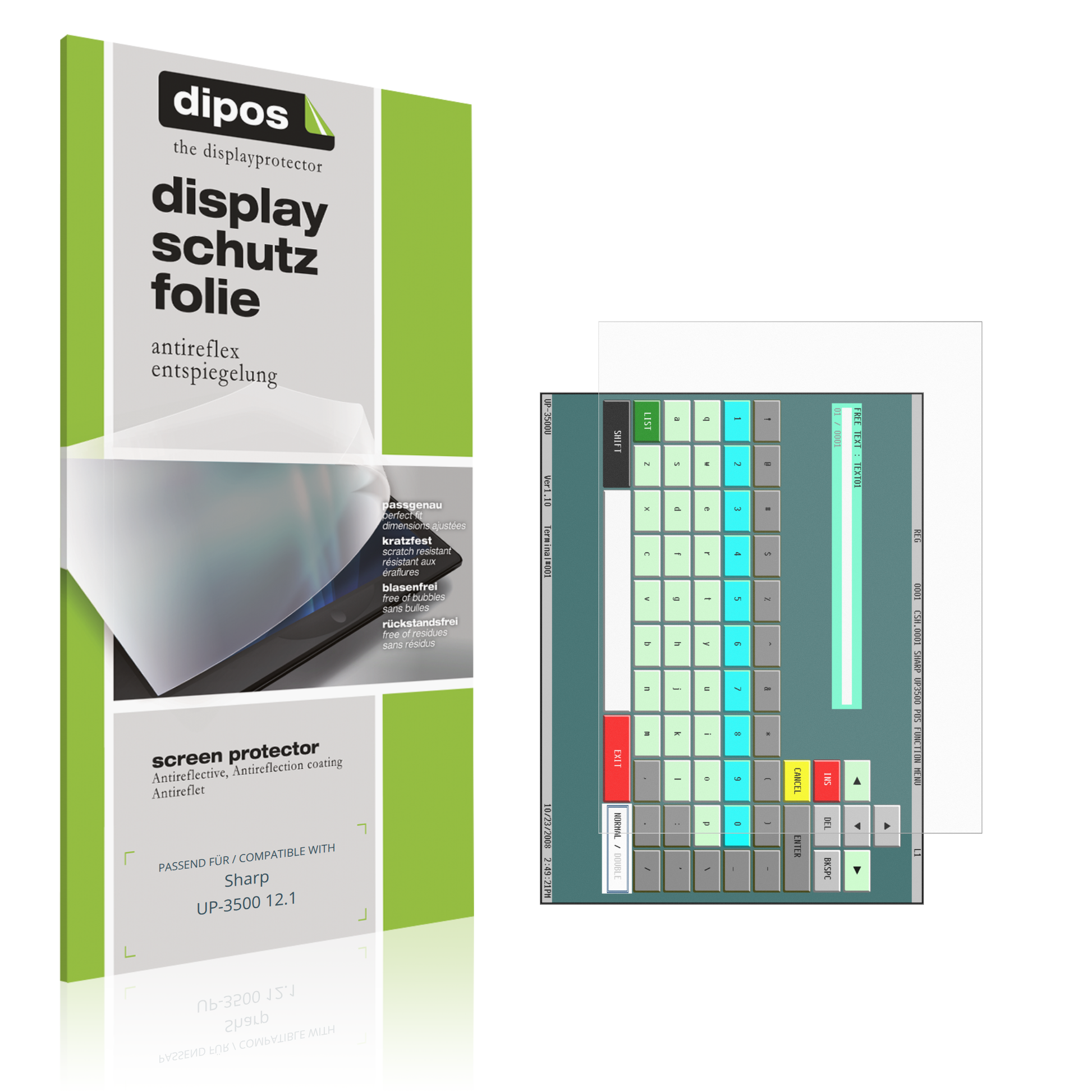 Matte Displayschutzfolie von dipos passend für Sharp UP-3500 12.1, präziser Zuschnitt und blasenfrei montiert
