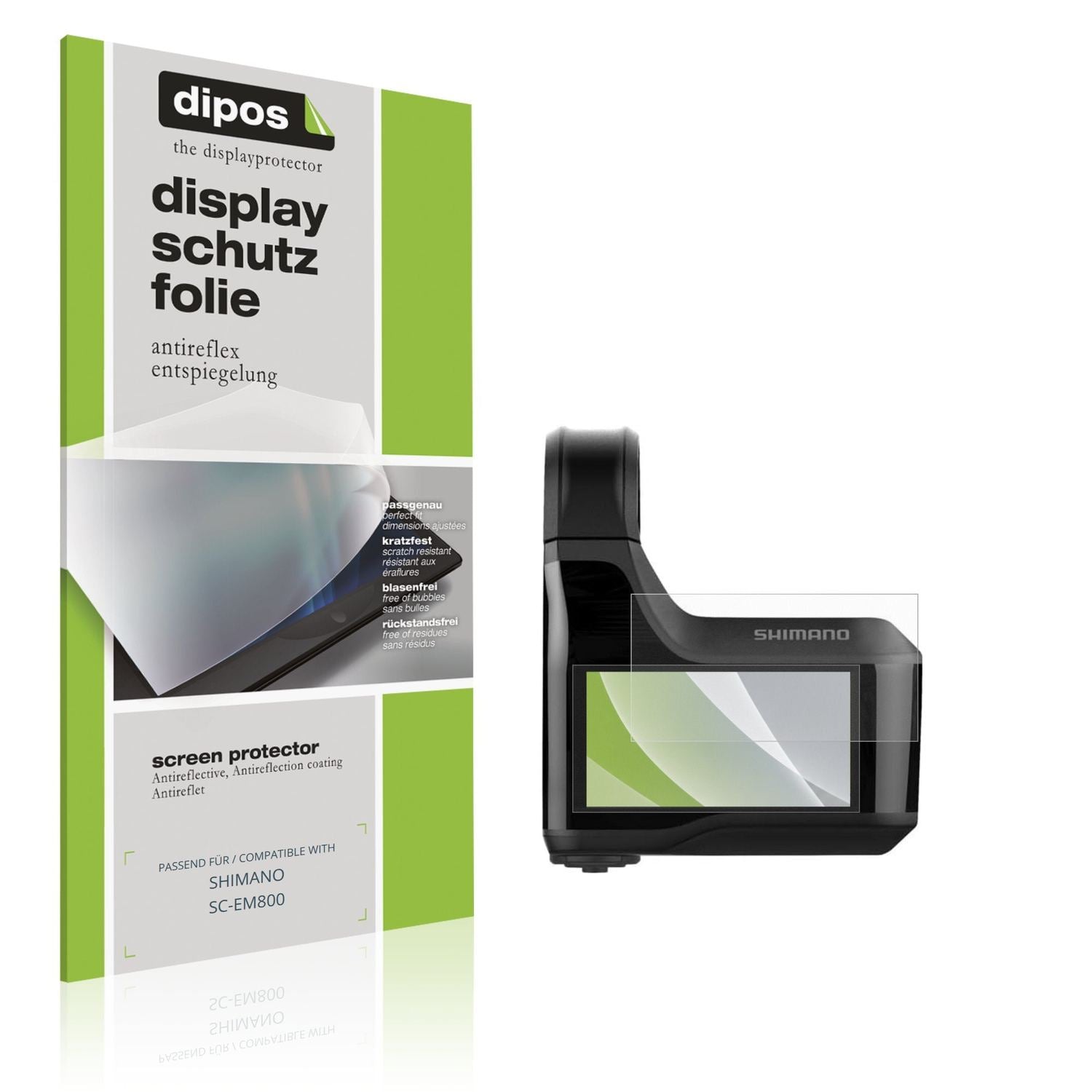 Matte Displayschutzfolie von dipos passend für SHIMANO SC-EM800, präziser Zuschnitt und blasenfrei montiert