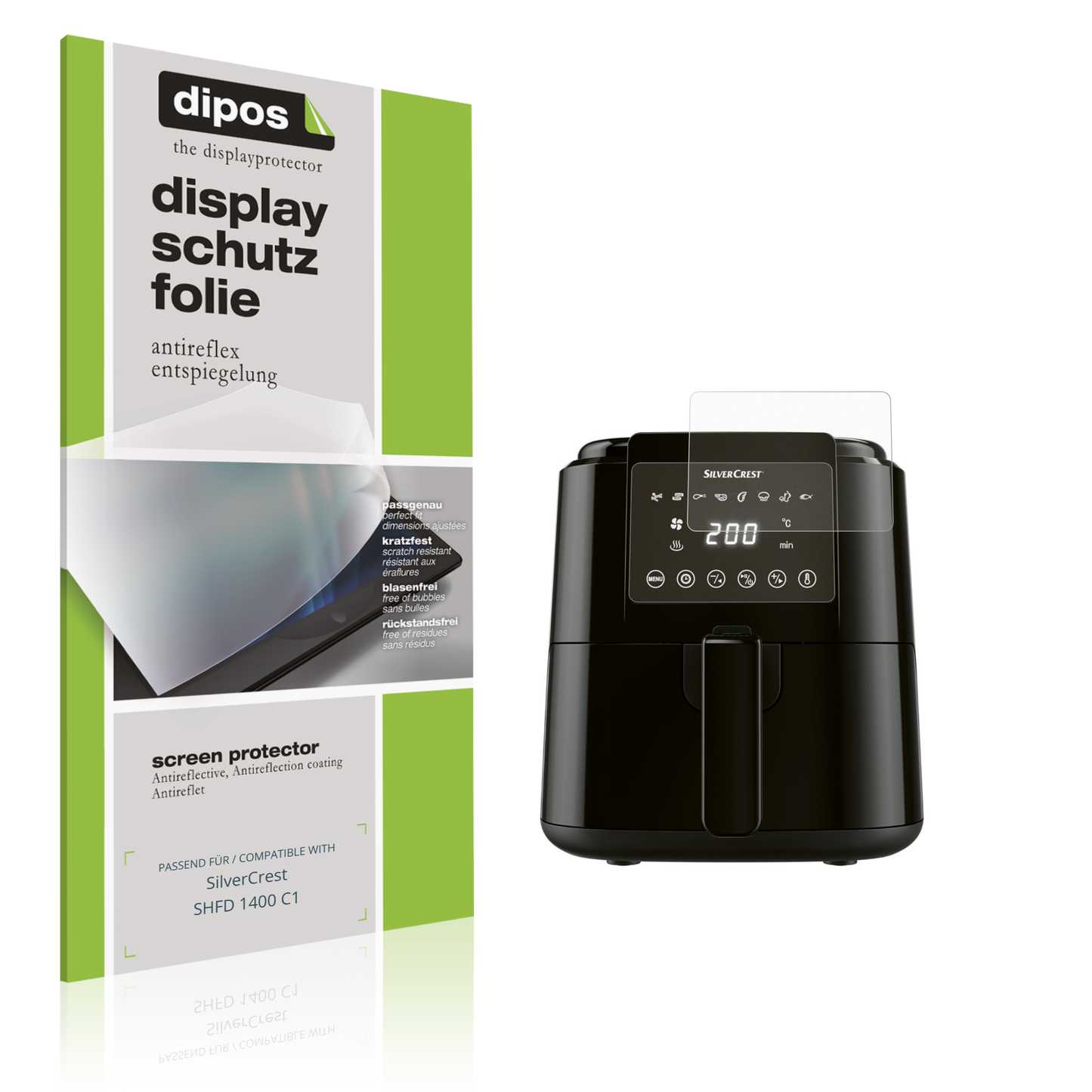 Matte Displayschutzfolie von dipos passend für SilverCrest SHFD 1400 C1, präziser Zuschnitt und blasenfrei montiert