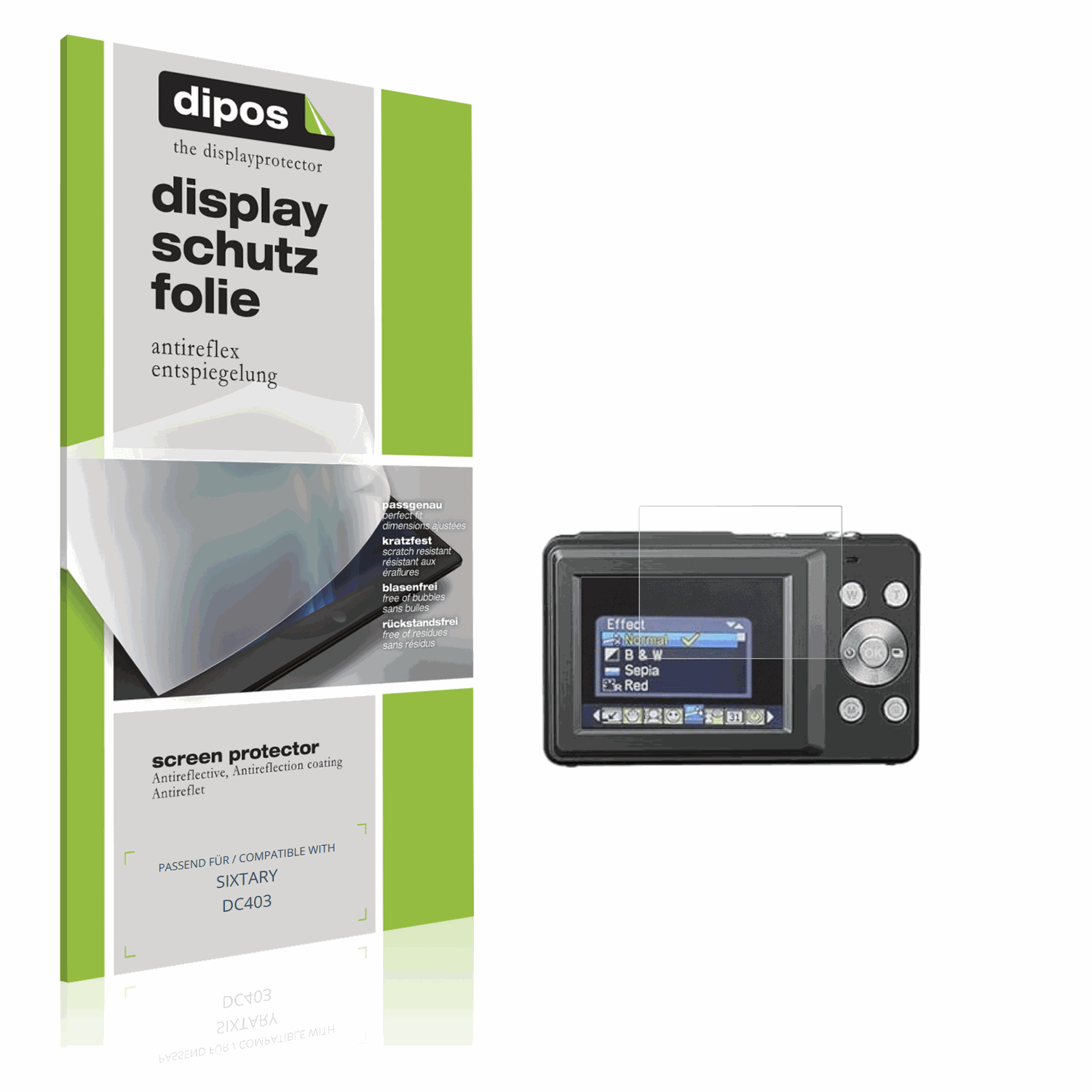 Matte Displayschutzfolie von dipos passend für SIXTARY DC403, präziser Zuschnitt und blasenfrei montiert