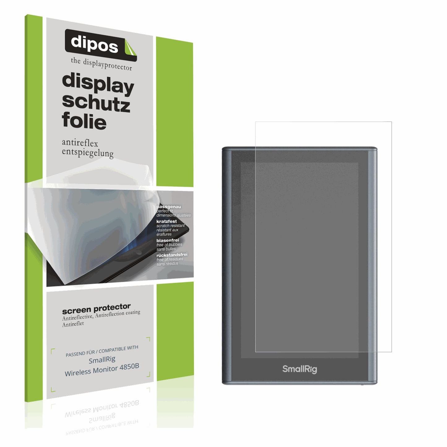 Matte Displayschutzfolie von dipos passend für SmallRig Wireless Monitor 4850B, präziser Zuschnitt und blasenfrei montiert