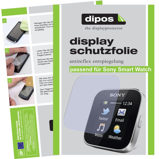 Matte Displayschutzfolie von dipos passend für SmartWatch Sony, präziser Zuschnitt und blasenfrei montiert