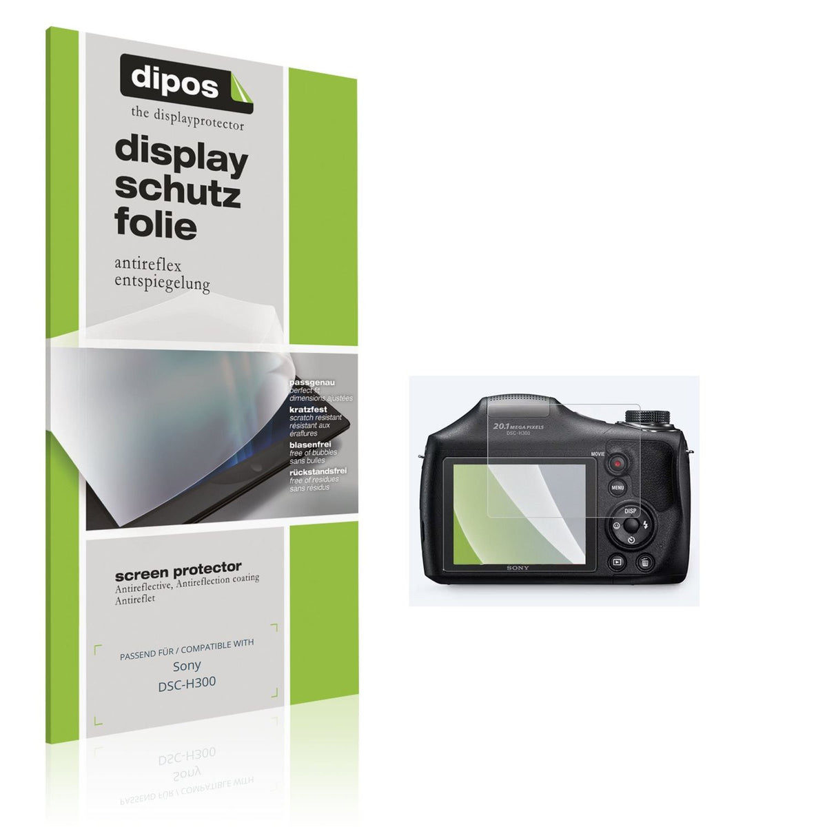 Matte Displayschutzfolie von dipos passend für Sony DSC-H300, präziser Zuschnitt und blasenfrei montiert
